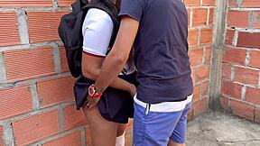 Latina big ass skips school for outdoor hard cock creampie pounding