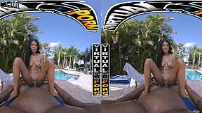 they enter a lush garden where petite beauty meets massive black cock in nature's embrace