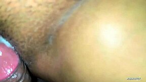 husband blasts huge cumshot deep in wife's hairy pussy