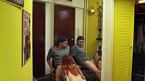 Step mom spots step son spying then seduces him into rough pussy riding fun.