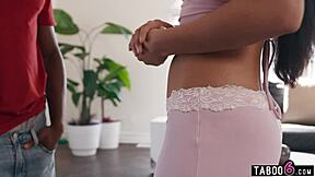 young black guy spies on two ebony teen lesbians' big asses grinding