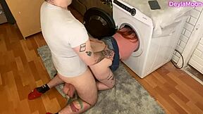 Stepmom Stuck In Washing Machine, Stepson Inserts Huge Cock Deep Into Her Wet Pussy S1E12!