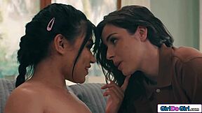 Lesbian client strapons horny babe courier