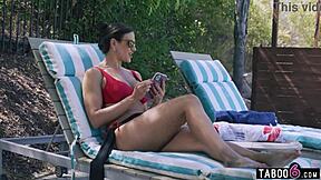 Teen exchange student Lilly Bell squirts from crazy stepfamily's hardcore fucking big cock muff diving licking