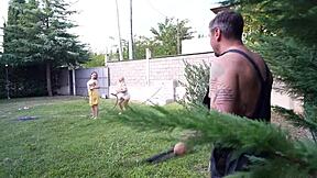 gardener makes side yard a double cock pounding spot  