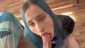 Daddy Drenches Blue-Haired Slut's Tight Pussy in Cum