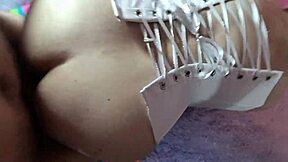 Wife rented out for deep anal double penetration by mature boss while fingering her big pussy lips.