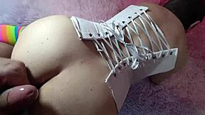 Wife rented out for deep anal double penetration by mature boss while fingering her big pussy lips.