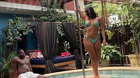 Lina Nakamura's big ass fucked public poolside by John Coffee's monster cock interracial cum facial