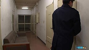Horny cop fucks busty inmate right outside her cell?