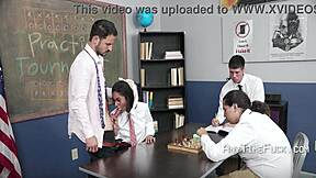 Professor's innocent pet Claire Black turns kinky ebony slut in classroom with Tony Marzo