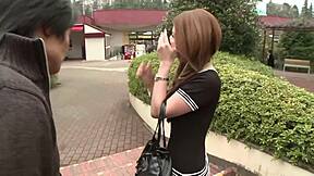 japanese asian teen rides huge dildo cowgirl pissing solo outdoors 💦