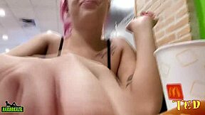 wanna see this tattooed brazilian teen flash tits and pussy at mcdonalds?
