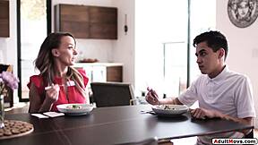 Stepmom licks 😋 to teach stepson some real manners big time!