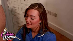 innocent teen nurse deepthroats cum-covered in sexy uniform fetish