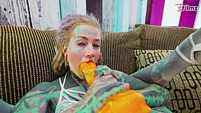 tattooed anal slut in lingerie heels fingers ass to mouth