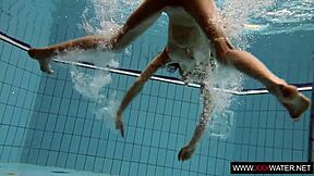 brunette long hair cutie janka underwater shower pool tease