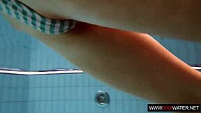 brunette long hair cutie janka underwater shower pool tease