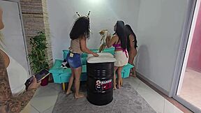 Four hot Brazilian babes party backstage with big asses and tits