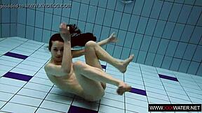 brunette long hair cutie janka underwater shower pool tease