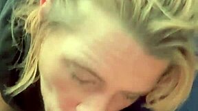 Hooker bares ass for public blowjob ending in hot cum mouth swallow