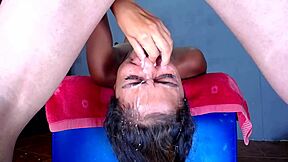 petite colombian babe chokes on cocks in upside down sloppy deepthroat blowbang