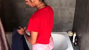 PETITE LATINA takes HOT SHOWER at friend's argentina house after brasil water outage