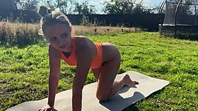 I did hot yoga outside and he rams monster cock down my throat in public!