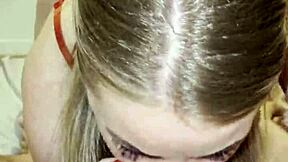 Pretty Blonde Mommy with Big Tits Deepthroats Stepson's Huge Cock Happily