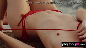 Watch adorable skinny Ukrainian muse Demi Fray strip naked on rocks?