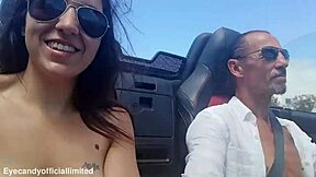 sports car top down i flash my tits n pussy for all