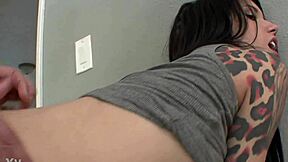 young brunette slut rides monster cock close-up cums hard doggystyle