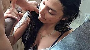 Brandy slurps colombian couple's thick cock eagerly
