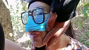 forest blowjob tempts with curvy legs and juicy lips