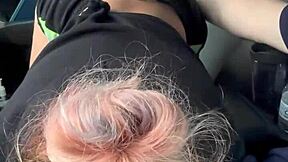 Hooker bares ass for public blowjob ending in hot cum mouth swallow