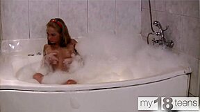 Babe sucks step-brother's dick post-shower then takes hard creampie pounding