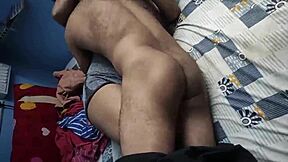 curvy college gf rides muscular bf cock in shared homemade room