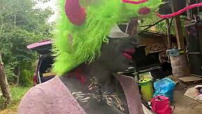 adorable tattooed goth girl rides huge dildo in punk outfit