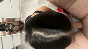 brunette student neighbor slurps cock swallows cum homemade