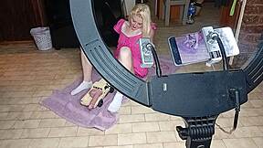 Roommate rams RC car dildo deep in skinny blonde teen's pussy orgasm