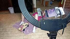 Roommate rams RC car dildo deep in skinny blonde teen's pussy orgasm