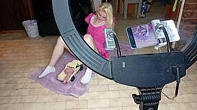 Roommate rams RC car dildo deep in skinny blonde teen's pussy orgasm