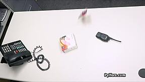 busty redhead glasses babe rides mall cop's thick dick