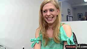 hey this young office babe's jerking your pov cock close up