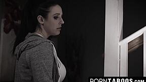 chubby cousin angela white rides cock cowgirl then gets wet pussy licked taboo style.