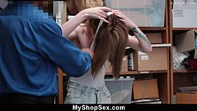 Teen shoplifter breaks down crying admitting thefts before getting fucked hard at work