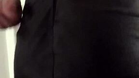 😏 stepdaughter drops leather skirt in bathroom, flashes ass for me!