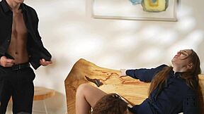 Came for the interview but the cute brunette teen stayed for sloppy blowjobs and rough threesome fucking in 4K.