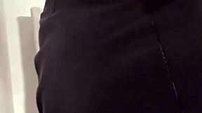 😏 stepdaughter drops leather skirt in bathroom, flashes ass for me!