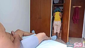 hermanastra catches gemela with hermanastro then joins hot anal trio sweat everywhere